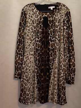 Leopard Print Long Sleeve Tunic Dress - Brown & Black